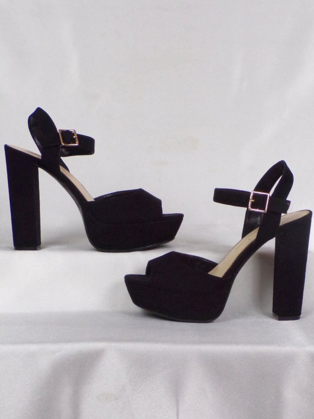 JESSICA SIMPSON 7.5M JP-PAURIE black faux-suede ultra-high-heel platform sandals